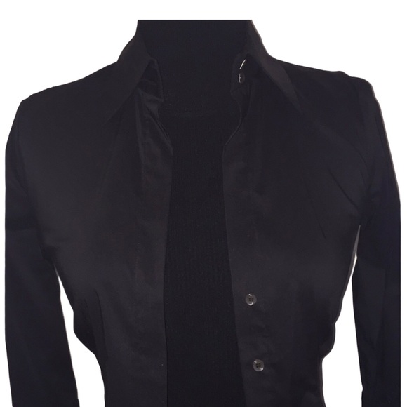 New BCBG Woven Cotton Black Down Button Top Sz XS - Picture 3 of 11